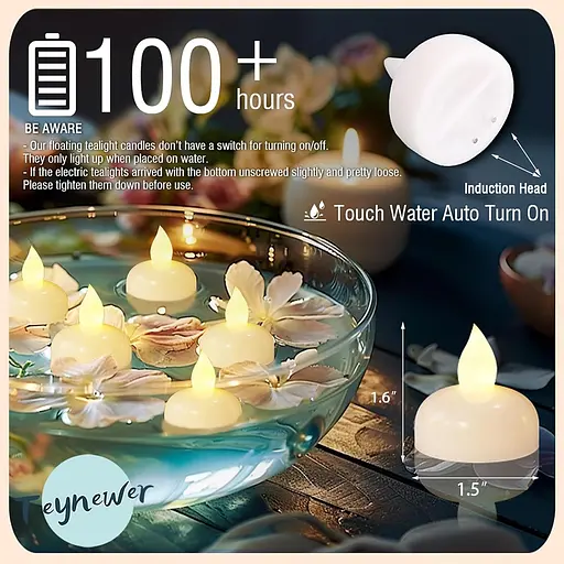 Водонепроницаемые без пламени плавающие чайные свечи Teynewer 12 шт. теплые белые - фото 6