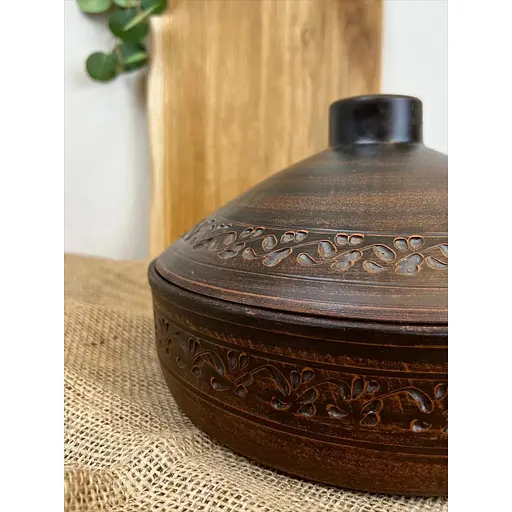 Сковорода 3 літри керамічна (глиняна) з кришкою різьблена Декор - фото 5