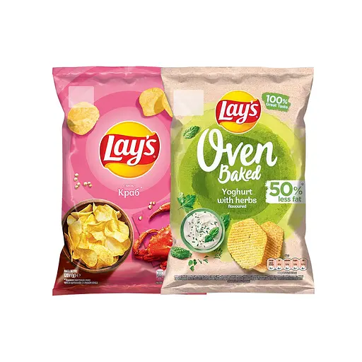 Набір: чипси Lay's зі смаком краба 120 г + чипси Lay's Oven Baked зі смаком йогурту з травами 110 г