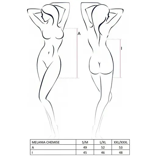 Сорочка прозора бебі дол Passion MELANIA CHEMISE Black L/XL, трусики, на тонких бретелях - фото 5