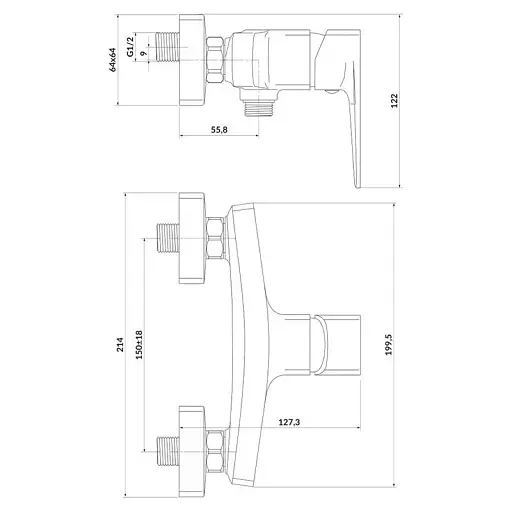 Змішувач для душу Cersanit Larga S951-382 одноважільний Чорний 30412 - фото 2