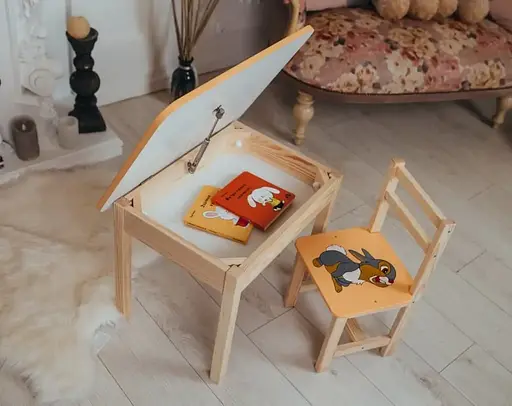 Дитячий письмовий столик та стільчик (з ящиком) для малювання та навчання (Зайчик) - фото 8