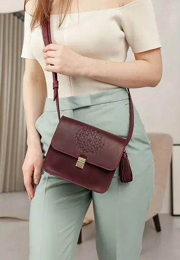 Шкіряна жіноча бохо-сумка Лілу бордова Crazy Horse - фото 2