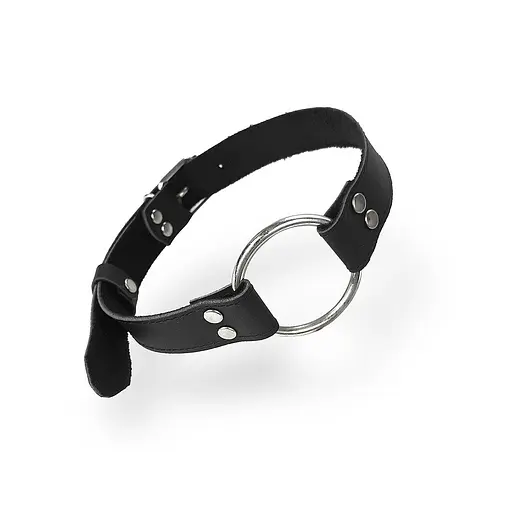 Кляп Металлическое кольцо из натуральной кожи Art of Sex - Gag Ring Metal, цвет Черный - фото 2
