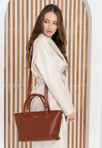 Жіноча шкіряна сумка Midi світло-коричнева - фото 8