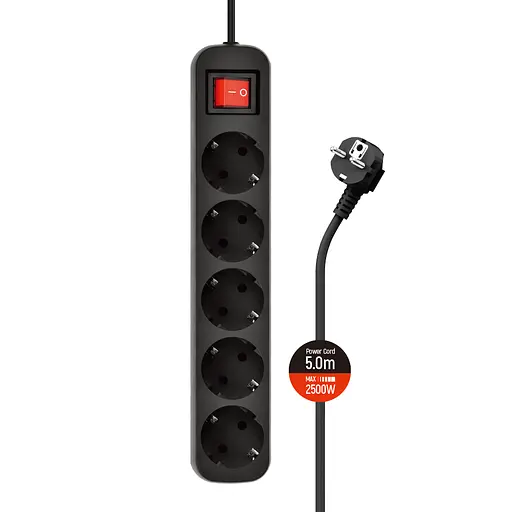 Мережевий фільтр-подовжувач ColorWay CW-PSEA55BK 5 розеток 5 м Black - фото 2