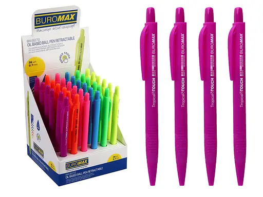 Ручка автоматическая масляная Buromax TropicalTouch, 36 шт., синяя, 0.7 мм, BM.8272