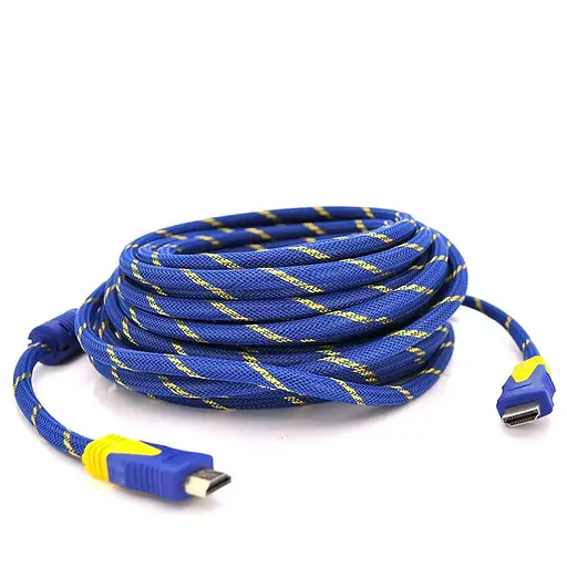 Кабель HDMI-HDMI 15m, v1.4, OD-8.0mm, 2 фильтра, оплетка, круглый Blue/Gold, коннектор Blue/Gold, (Пакет) Q25