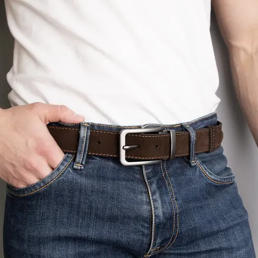 Ремень мужской замшевый со строчкой НС-3423 (120 см)  коричневый - фото 5