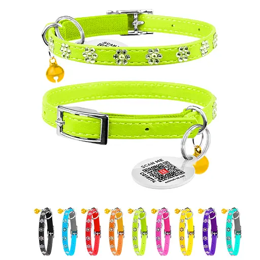 Нашийник Waudog Glamour з резинкою клейовими стразами "Квітка" для котів (ширина 9мм довжина 22-30см) салатовий - фото 2