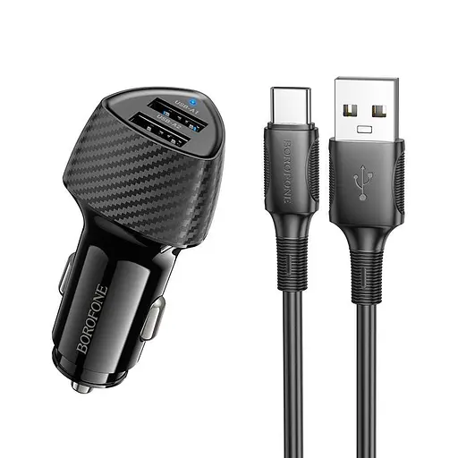 Адаптер автомобильный BOROFONE Solid dual-port car charger Type-C Set BZ31A |2USB, 17W/3.4A Max| - фото 1