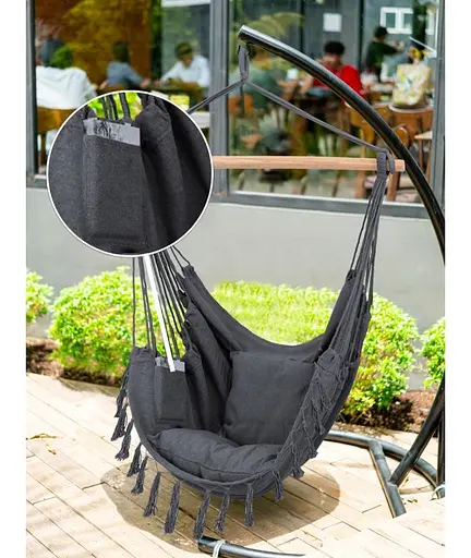 Підвісне крісло гамак бразильський стілець Heckermann + 2 подушки Dark grey - фото 7