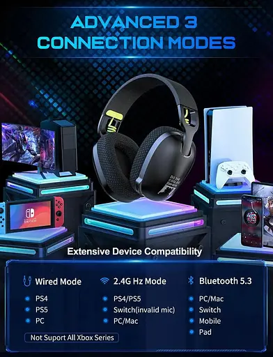 Беспроводные игровые Bluetooth наушники Onikuma B2 Геймерская гарнитура с микрофоном Чёрный - фото 6