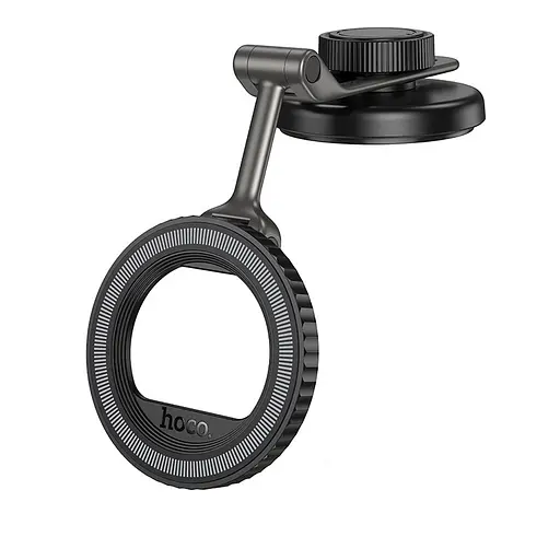 Автотримач для телефона HOCO H77 View folding magnetic ring car holder (center console) Black Metal Gray - фото 1