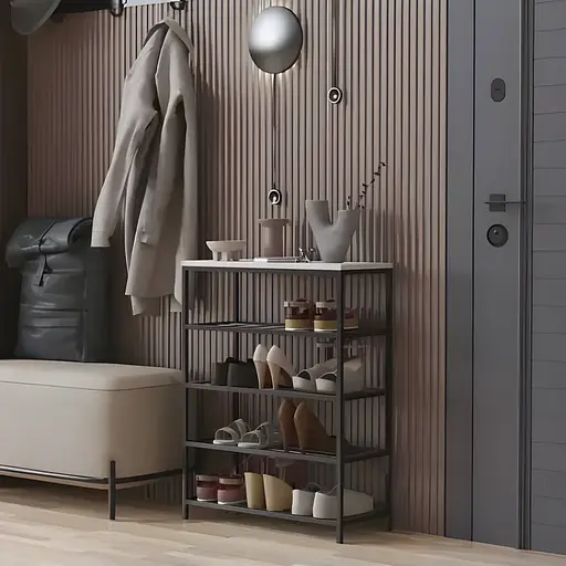 Полиця для взуття Слайм 4 Ferrum-decor 820x630x260 Чорний метал ДСП Білий 16 мм (FRD-105160)