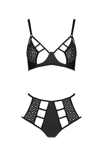Комплект белья Passion TASMINA Set L/XL black лиф высокие трусики с корсетом сзади - фото 3