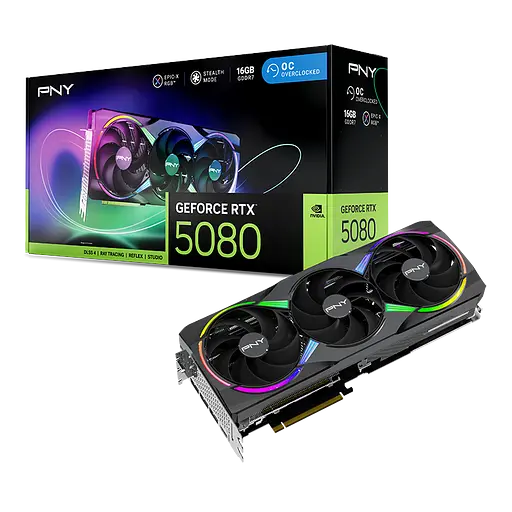 Відеокарта GeForce RTX 5080 16GB PNY Epic-X Triple Fan ARGB OC (VCG508016TFXXPB1-O)