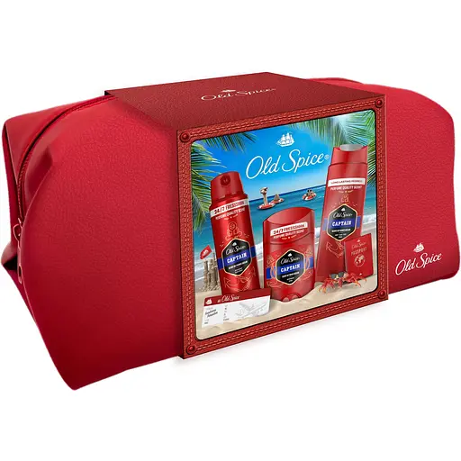 Подарунковий набір Old Spice Captain: аерозольний дезодорант 150 мл + дезодорант-стік 50 мл + гель для душу 3-в-1, 250 мл + косметичка - фото 2