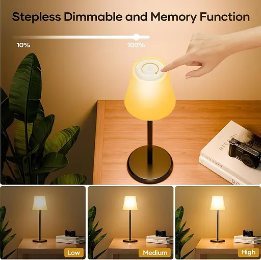 Бездротова настільна лампа, що перезаряджається, регульована нічник, 3 кольори + RGB, сенсорне управління, настільна лампа на бата - фото 3