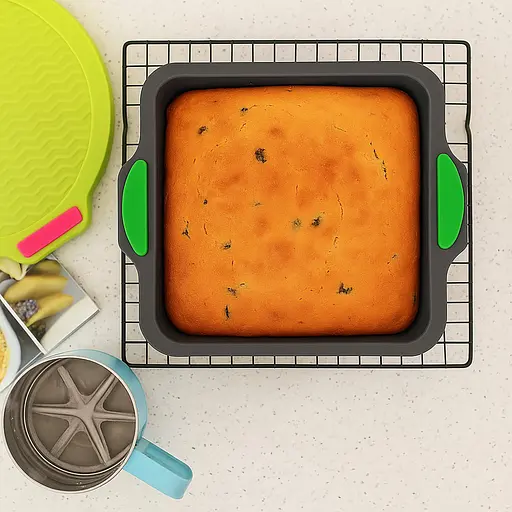 Форма для тортов и пирогов квадратная силиконовая с рифленым дном и ручками 26.5х25 см, Kitchen Master Черный 87166 - фото 1