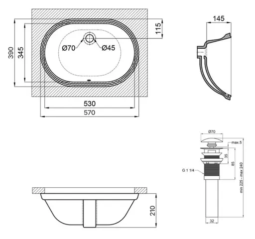 Комплект Qtap Stork: Раковина врезная овальная 570x390x210 мм White + Донный клапан PU02O (QT15116030WN47294) - фото 6