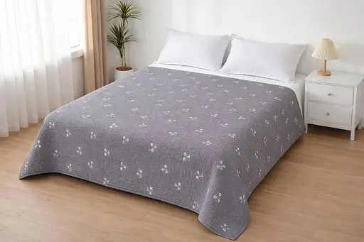 Муслиновое покрывало 160x220 см с минималистичным принтом, плед на двуспальную кровать, домашний текстиль, декоративное, серое - фото 1