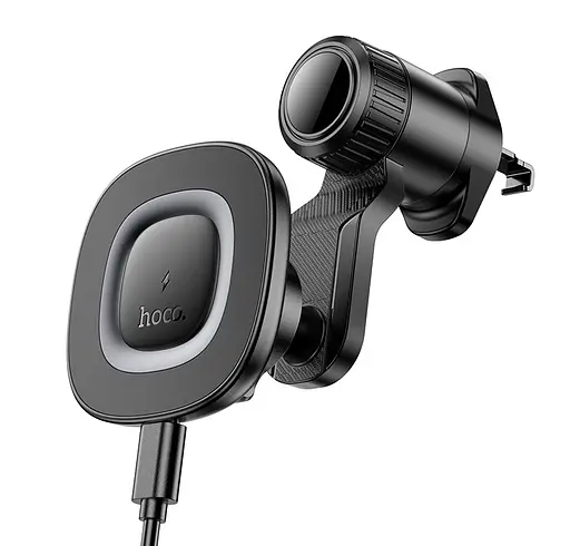 Автотримач для телефона HOCO HW30 Crown magnetic wireless charging car holder (air outlet) Black Metal Gray - фото 1