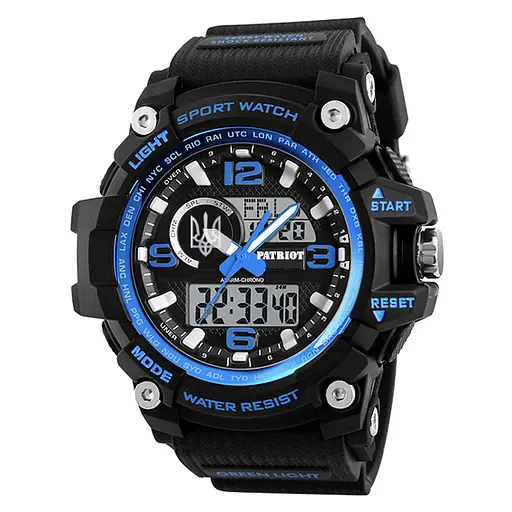 Наручные часы мужские 012BUBKUASI Тризуб срібло Чорные с синим + Коробка Patriot acs0030995 - фото 2