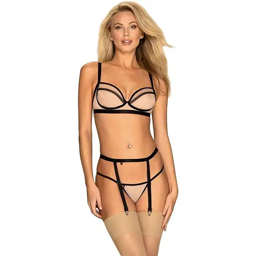 Комплект білизни Obsessive Nudelia L/XL тілесний