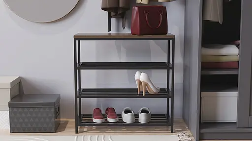 Полиця для взуття Слайм 3 Ferrum-decor 635x630x260 Чорний метал ДСП Дуб Сонома Трюфель 16 мм (FRD-105159) - фото 4