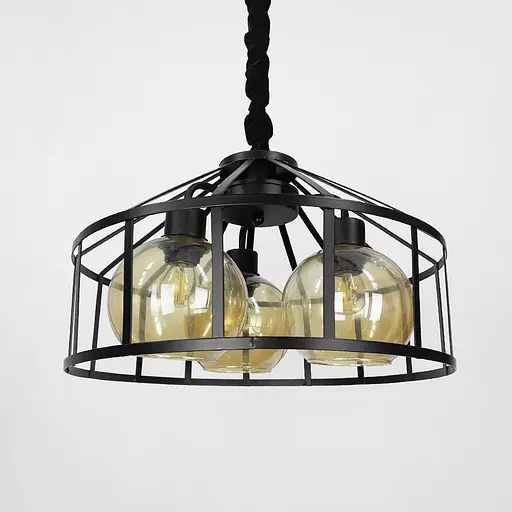 Чорна люстра Лофт на 3 янтарних плафони | Арт. 11508/3 BK+AM | Line F - фото 1