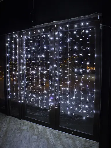 Гірлянда світлодіодна Завіса на вікно Біла 2*2 м від мережі прозорий провід - фото 5