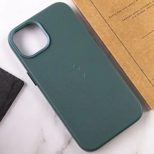 Шкіряний чохол Epik Leather Case AA Plus with MagSafe для Apple iPhone 14, 6.1 Pine green - фото 7