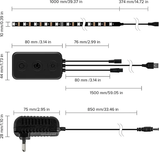 BTF-LIGHTING ПК Світлодіодне підсвічування Мікросхема WS2812B RGB IC для 13–39 дюймів Синхронізація кольорів з чотирьох сторін - фото 4