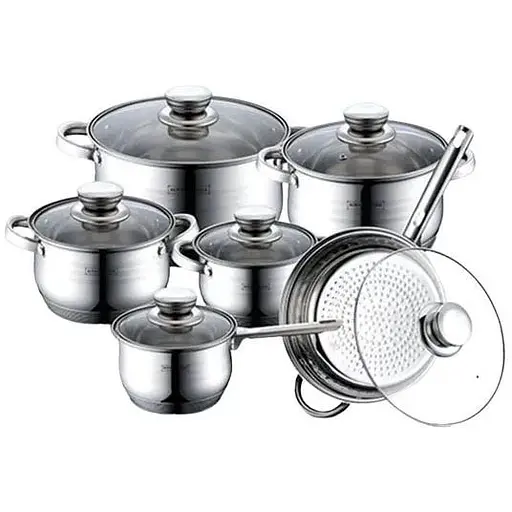 Набір каструль з кришками та сковородою Royalty Line RL-1231, 12 предметів - фото 1