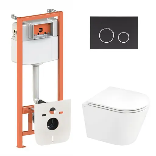 Набор: Qtap Scorpio Ultra Quiet унитаз подвесной QT1433053EUQW + Nest комплект инсталляции 4в1 (круглая клавиша Black mat) QT0133M425 + M11V1146MB - фото 1
