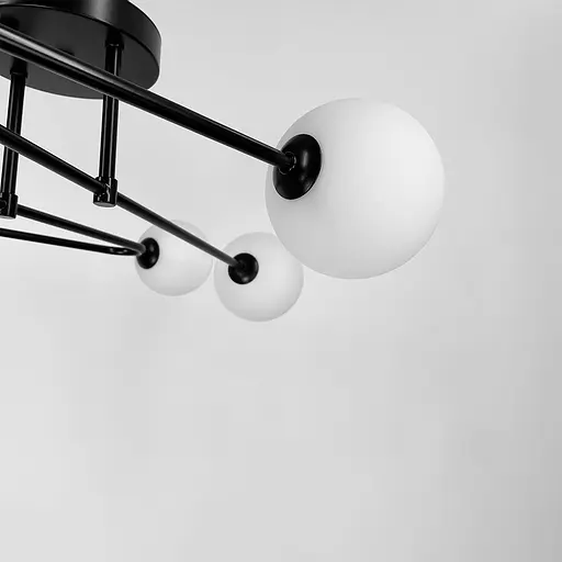 Стельова люстра в чорному корпусі з вигнутими ріжками на 6 ламп | Арт. YQ 317/6 BK+WT | Line F - фото 4