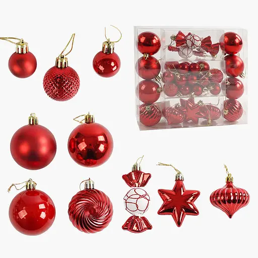 Набір ялинкових прикрас Кулі, цукерки, бурульки, зірочки, 36 шт.