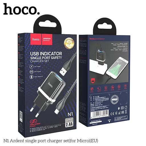 Зарядное устройство и кабель Hoco Micro USB cable Ardent charger set N1 1USB черные - фото 9