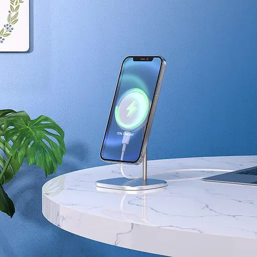 Заряджання бездротове металеве HOCO CW32 Happiness magnetic desktop wireless charger 15W біле - фото 7