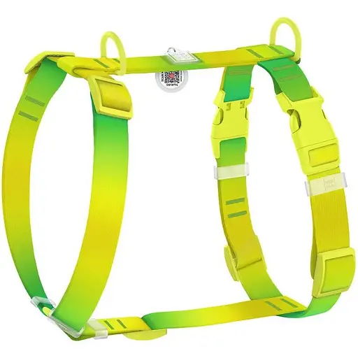 Шлея для собак Waudog Nylon Recycled анатомічна H-подібна з QR-паспортом, градієнт, пластиковий фастекс, L