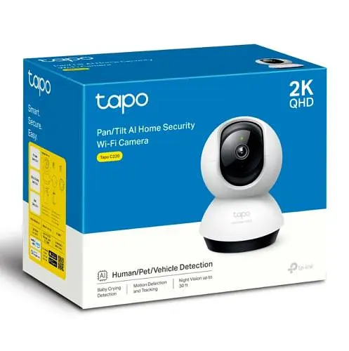 IP камера TP-Link Tapo C220, White/Black, 4 Мп (2304x1296/30 fps), 1/3` CMOS, H.264/G.711, f/1.6, f=4 мм, WiFi (2.4 GHz), день/ніч, ІЧ-підсвічування 850 нм до 9 м, двосторонній аудіозв'язок, microSD, iOS 9+ / Android 4.4+ - фото 2