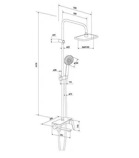 Душова система Damixa Origin Bit 977720000, Хром - фото 2