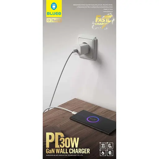 Мережевий зарядний пристрій Blueo GaN 30W White (BT5925) [139306] - фото 5