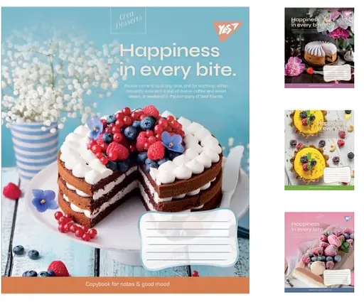 Зошити учнівські 96 аркушів лінія. YES Desserts 5 шт. в упаковці