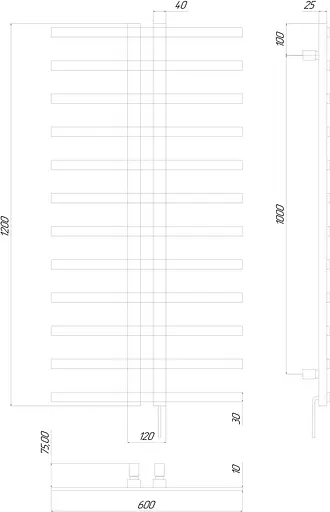 Электрический полотенцесушитель Kosser Флай 1200x600 ER тайм. черный ДФ03ER, Черный матовый, Правое - фото 2