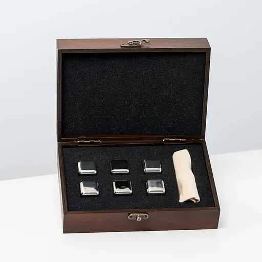 Подарунковий набір "Сталевий" (коричневий) - 6 шт сталевих кубиків для охолодження віскі