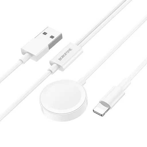 Кабель Borofone BQ22 2в1 USB to Lightning/iWatch Qi 1.2m білий - фото 7
