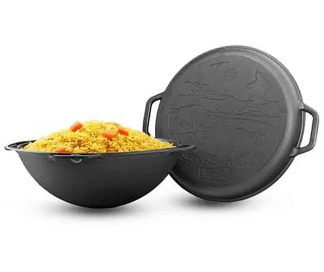 Чавунний азіатський казан Brizoll KA10-2 з кришкою сковородою для багаття туристичний 10 л - фото 5