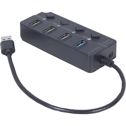 USB-Хаб Gembird 4 порти UHB-U3P1U2P3P-01, пластик, чорний (UHB-U3P1U2P3P-01) - фото 2